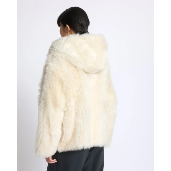 Yves Salomon Reversible Hooded Toscana Lambskin Shearling Jacket in White | Shearling Jackets | Coveti