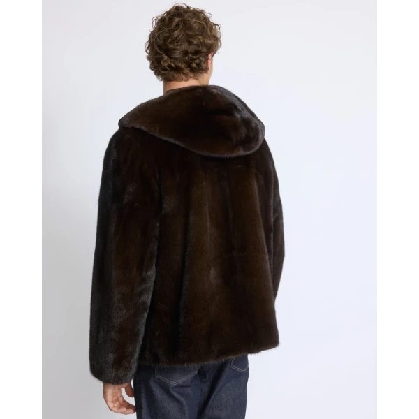 Yves Salomon Reversible Long-Haired Mink and Technical Fabric Hooded Jacket in Dark Brown and Mahogany | Men's Jackets | Coveti