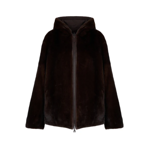 Yves Salomon Reversible Long-Haired Mink and Technical Fabric Hooded Jacket in Dark Brown and Mahogany | Men Jackets | Coveti