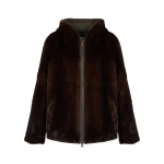 Yves Salomon Reversible Long-Haired Mink and Technical Fabric Hooded Jacket in Green and Mahogany | Men Jackets | Coveti