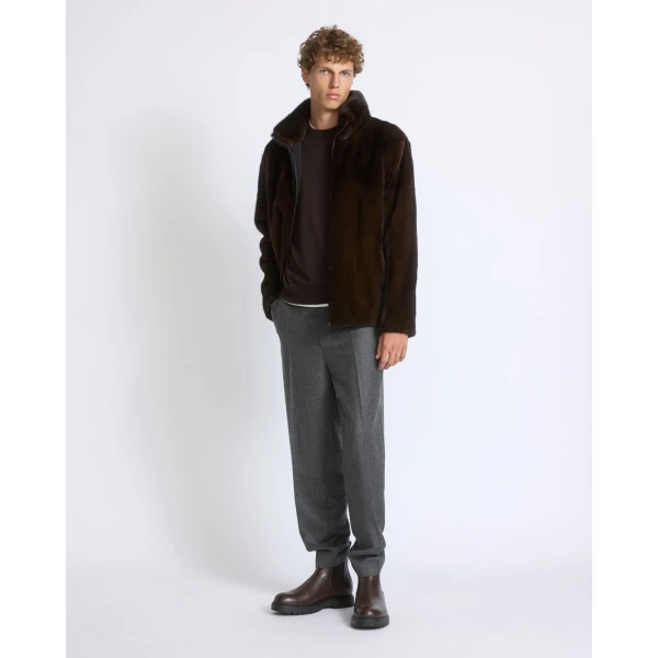 Yves Salomon Reversible Long-Haired Mink and Technical Fabric Jacket in Black and Mahogany | Men's Jackets | Coveti