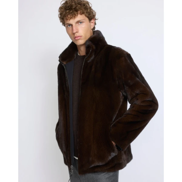Yves Salomon Reversible Long-Haired Mink and Technical Fabric Jacket in Black and Mahogany | Men's Jackets | Coveti