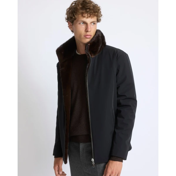 Yves Salomon Reversible Long-Haired Mink and Technical Fabric Jacket in Black and Mahogany | Men's Jackets | Coveti