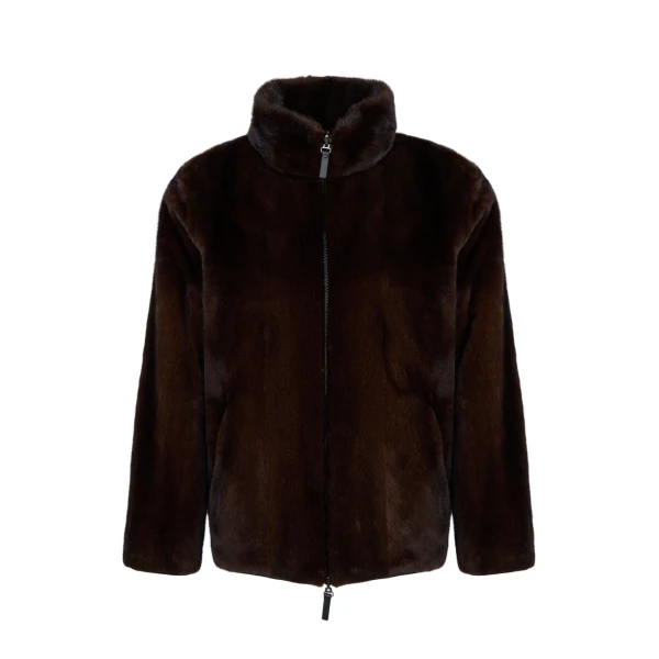 Reversible Long-Haired Mink and Technical Fabric Jacket in Black and Mahogany