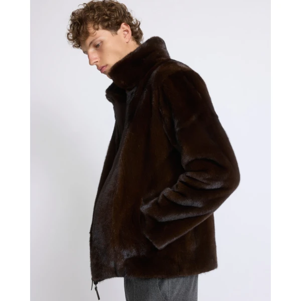 Yves Salomon Reversible Long-Haired Mink and Technical Fabric Jacket in Dark Brown and Mahogany | Men's Jackets | Coveti