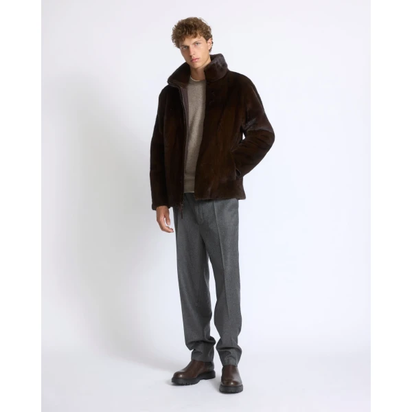 Yves Salomon Reversible Long-Haired Mink and Technical Fabric Jacket in Dark Brown and Mahogany | Men's Jackets | Coveti
