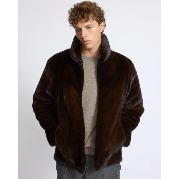 Yves Salomon Reversible Long-Haired Mink and Technical Fabric Jacket in Dark Brown and Mahogany | Men's Jackets | Coveti