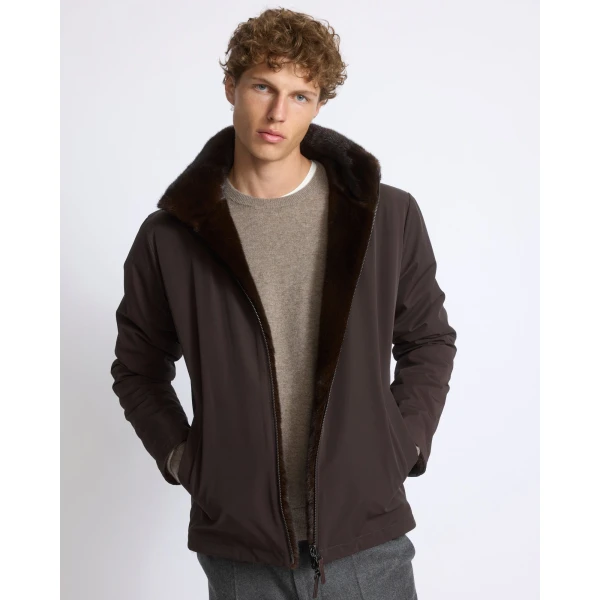 Yves Salomon Reversible Long-Haired Mink and Technical Fabric Jacket in Dark Brown and Mahogany | Men's Jackets | Coveti