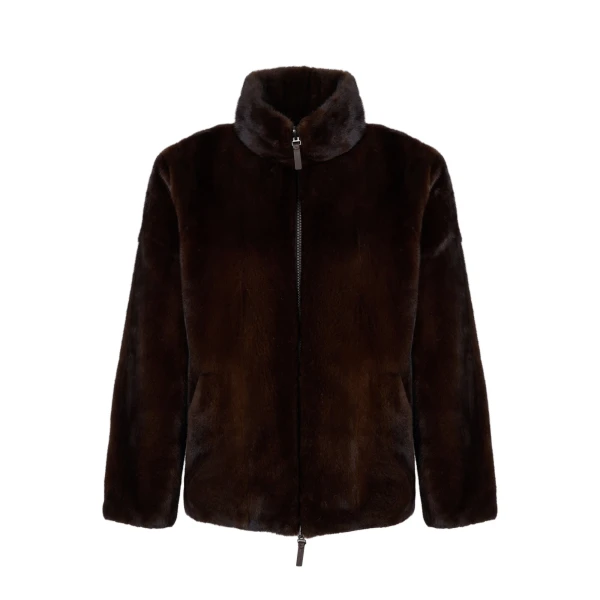 Reversible Long-Haired Mink and Technical Fabric Jacket in Dark Brown and Mahogany
