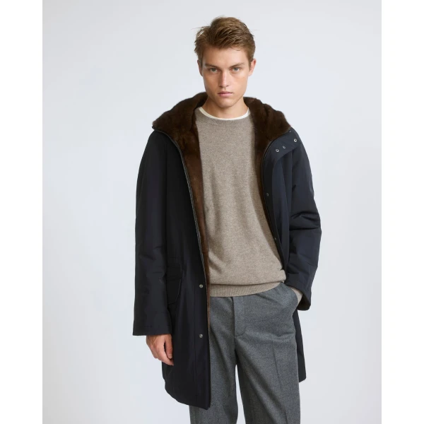 Yves Salomon Reversible Long-Haired Mink and Technical Fabric Parka in Black and Mahogany | Men's Coats | Coveti