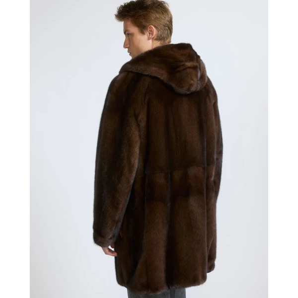 Yves Salomon Reversible Long-Haired Mink and Technical Fabric Parka in Black and Mahogany | Men's Coats | Coveti