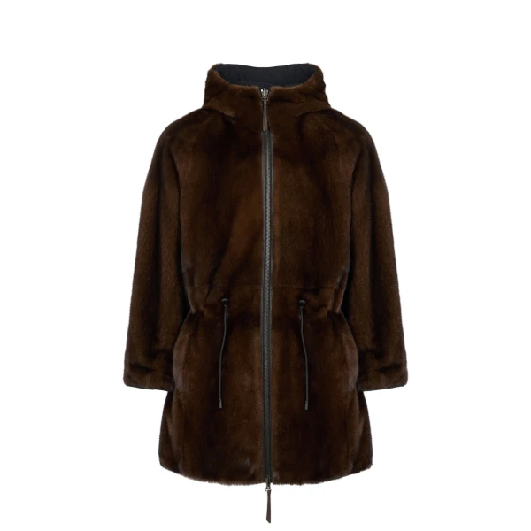 Yves Salomon Reversible Long-Haired Mink and Technical Fabric Parka in Black and Mahogany | Men Clothing | Coveti