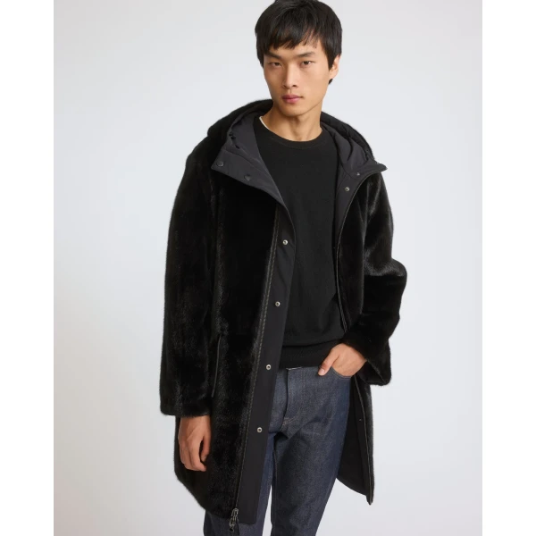 Yves Salomon Reversible Long-Haired Mink and Technical Fabric Parka in Black | Men's Coats | Coveti