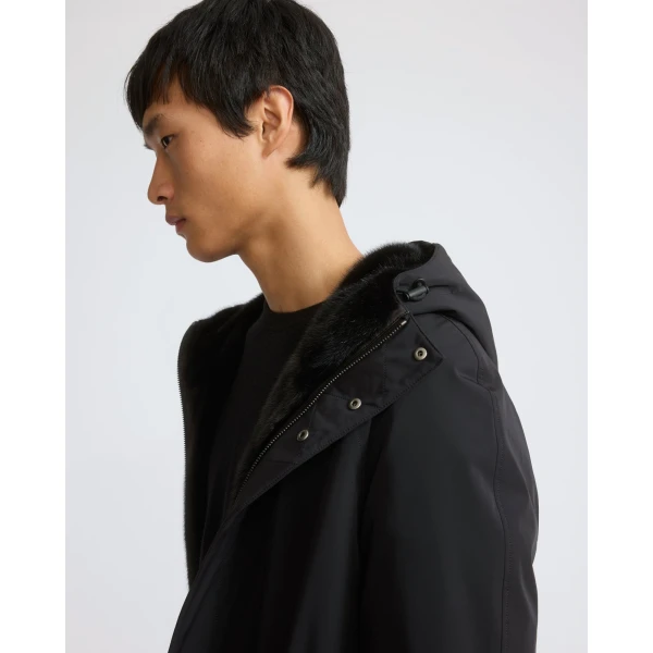 Yves Salomon Reversible Long-Haired Mink and Technical Fabric Parka in Black | Men's Coats | Coveti