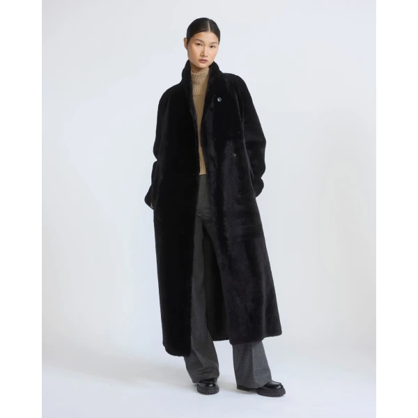 Yves Salomon Reversible Long Lacon Lamb Shearling Coat in Brown | Shearling Coat | Coveti