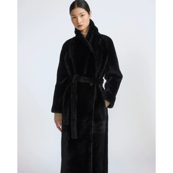 Yves Salomon Reversible Long Lacon Lamb Shearling Coat in Brown | Shearling Coat | Coveti