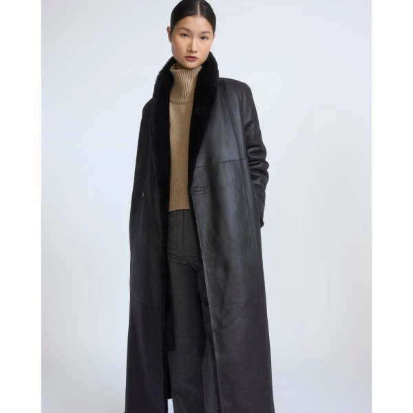 Yves Salomon Reversible Long Lacon Lamb Shearling Coat in Brown | Shearling Coat | Coveti
