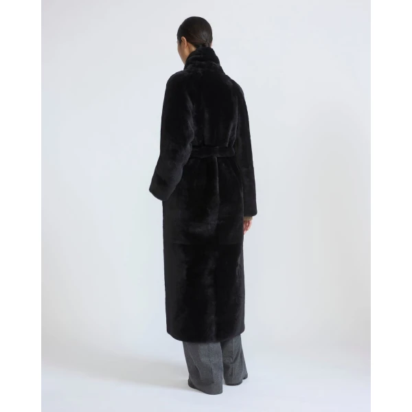 Yves Salomon Reversible Long Lacon Lamb Shearling Coat in Brown | Shearling Coat | Coveti