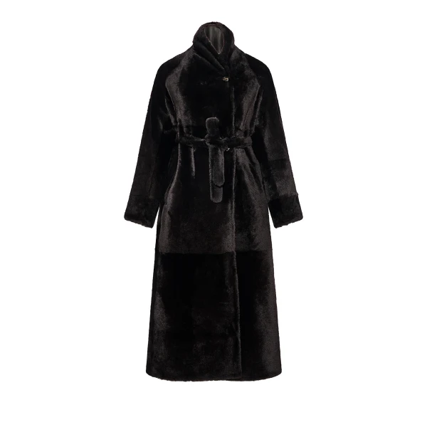 Yves Salomon Reversible Long Lacon Lamb Shearling Coat in Brown | Shearling Coat | Coveti