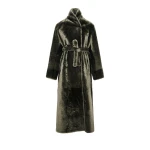 Yves Salomon Reversible Long Lacon Lamb Shearling Coat in Dark Green | Shearling Coat | Coveti