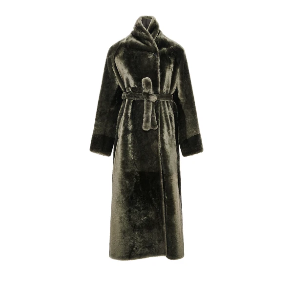 Reversible Long Lacon Lamb Shearling Coat in Dark Green