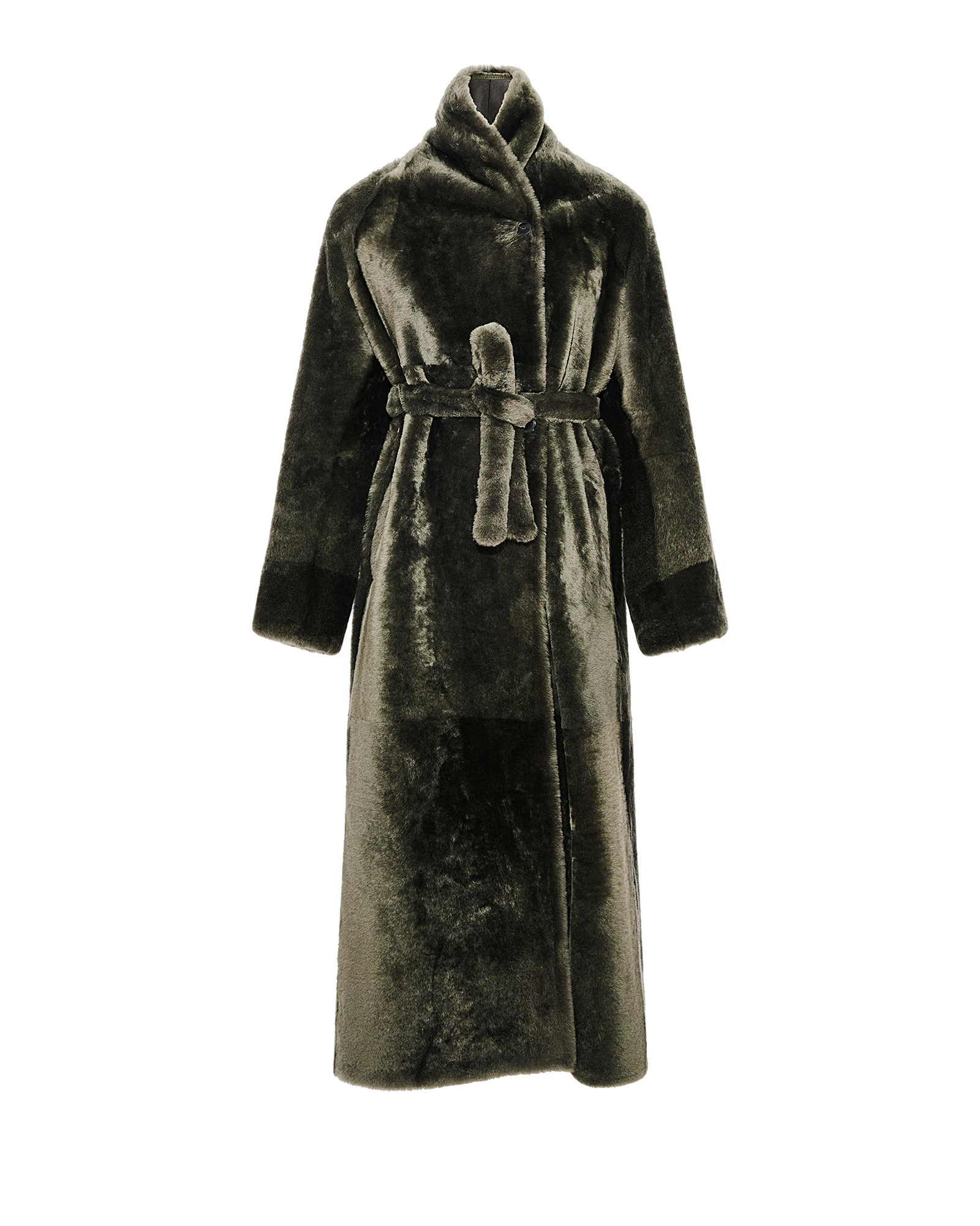 Yves Salomon Reversible Long Lacon Lamb Shearling Coat in Dark Green Yves Salomon Reversible Long Lacon Lamb Shearling Coat in Dark Green | Shearling Coat | Coveti