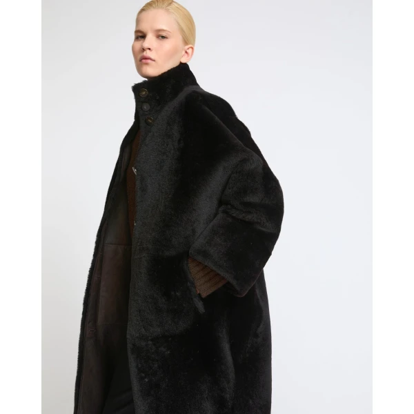 Yves Salomon Reversible Oversized Lamb Shearling Coat in Brown | Shearling Coat | Coveti