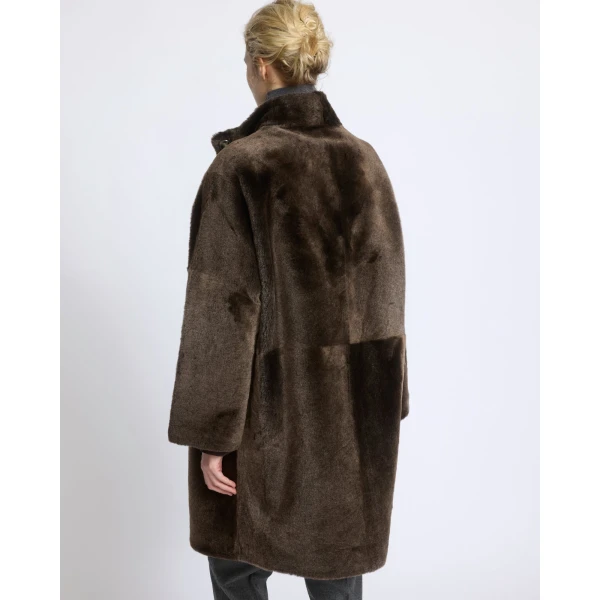 Yves Salomon Reversible Oversized Lamb Shearling Coat in Brown | Shearling Coat | Coveti