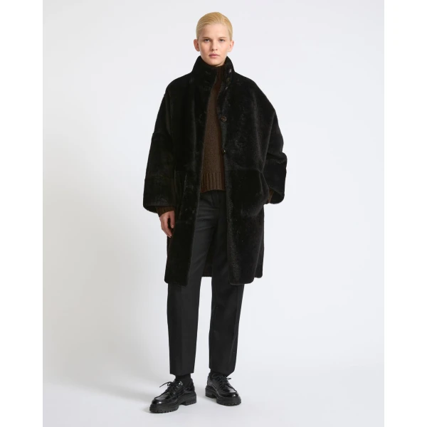 Yves Salomon Reversible Oversized Lamb Shearling Coat in Brown | Shearling Coat | Coveti