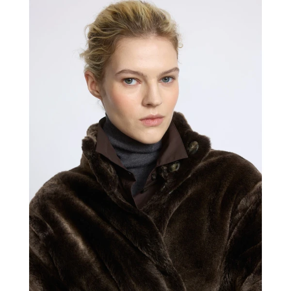 Yves Salomon Reversible Oversized Lamb Shearling Coat in Brown | Shearling Coat | Coveti