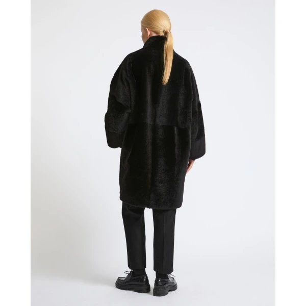 Yves Salomon Reversible Oversized Lamb Shearling Coat in Brown | Shearling Coat | Coveti