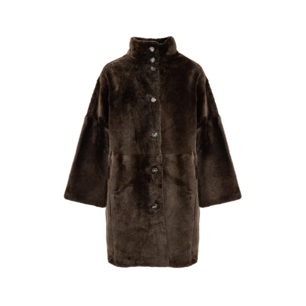 Yves Salomon Reversible Oversized Lamb Shearling Coat in Brown | Shearling Coat | Coveti
