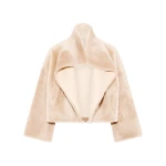 Yves Salomon Reversible Short Lacon Lambskin Shearling Jacket in Beige | Shearling Jackets | Coveti