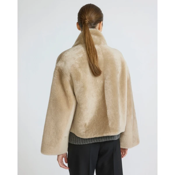 Yves Salomon Reversible Short Lacon Lambskin Shearling Jacket in Beige | Shearling Jackets | Coveti