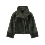 Yves Salomon Reversible Short Lacon Lambskin Shearling Jacket in Dark Green | Shearling Jackets | Coveti