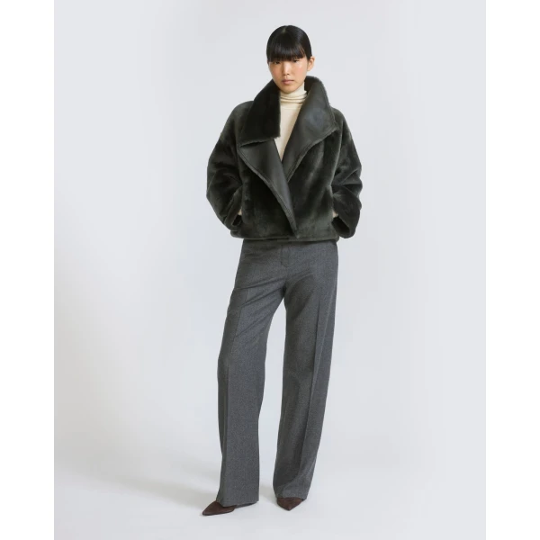 Yves Salomon Reversible Short Lacon Lambskin Shearling Jacket in Dark Green | Shearling Jackets | Coveti