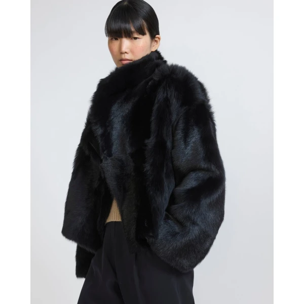 Yves Salomon Reversible Short Toscana Lambskin Shearling Jacket in Black | Shearling Jackets | Coveti