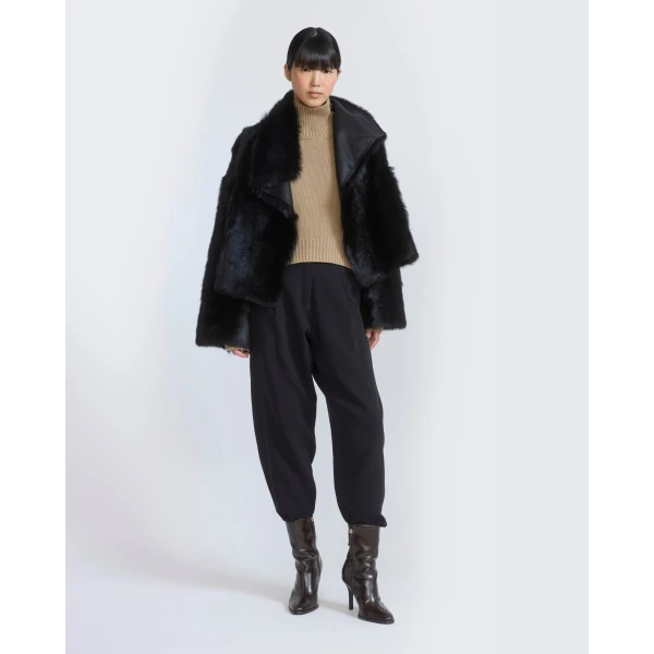 Yves Salomon Reversible Short Toscana Lambskin Shearling Jacket in Black | Shearling Jackets | Coveti