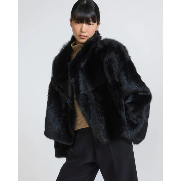 Yves Salomon Reversible Short Toscana Lambskin Shearling Jacket in Black | Shearling Jackets | Coveti