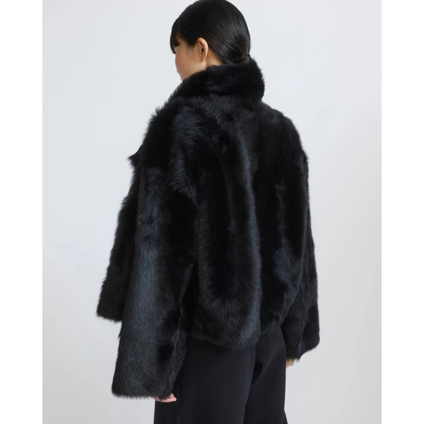 Yves Salomon Reversible Short Toscana Lambskin Shearling Jacket in Black | Shearling Jackets | Coveti