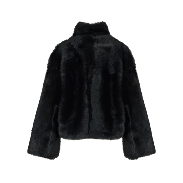 Yves Salomon Reversible Short Toscana Lambskin Shearling Jacket in Black | Shearling Jackets | Coveti