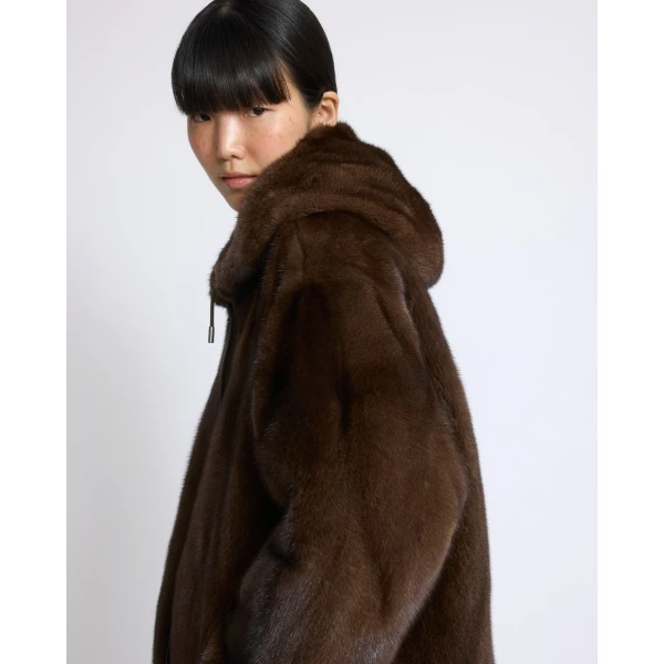 Yves Salomon Reversible Technical Fabric Hoodie with Mink Fur in Khaki | Jackets | Coveti