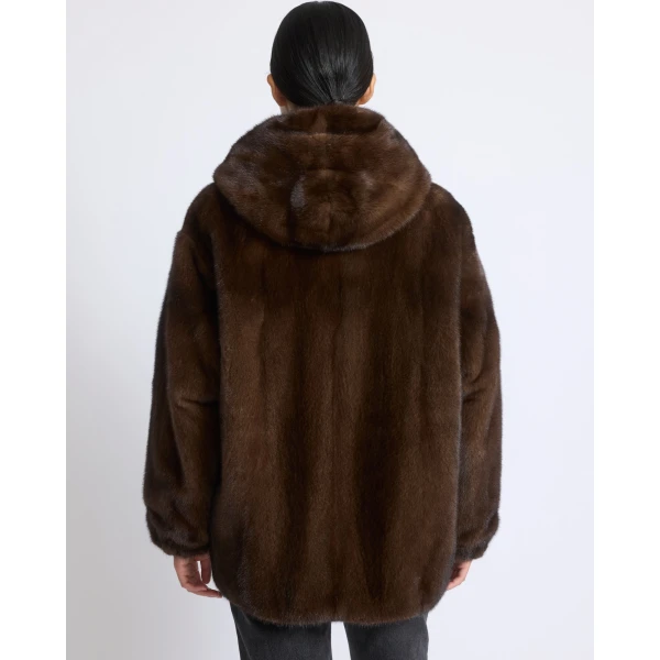 Yves Salomon Reversible Technical Fabric Hoodie with Mink Fur in Khaki | Jackets | Coveti