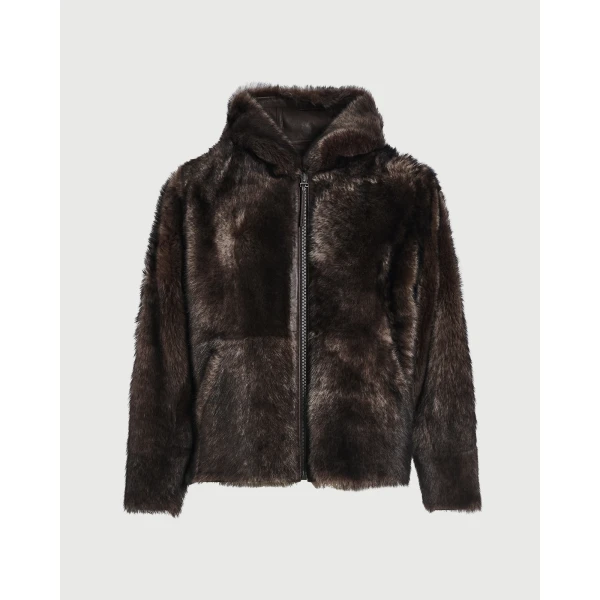 Yves Salomon Reversible Toscana Lambskin Shearling Hoodie in Brown | Men's Jackets | Coveti