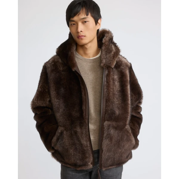 Yves Salomon Reversible Toscana Lambskin Shearling Hoodie in Brown | Men's Jackets | Coveti