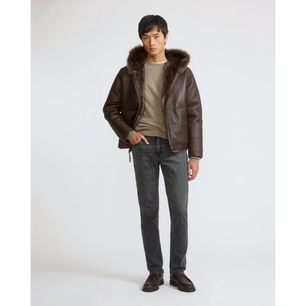 Yves Salomon Reversible Toscana Lambskin Shearling Hoodie in Brown | Men's Jackets | Coveti