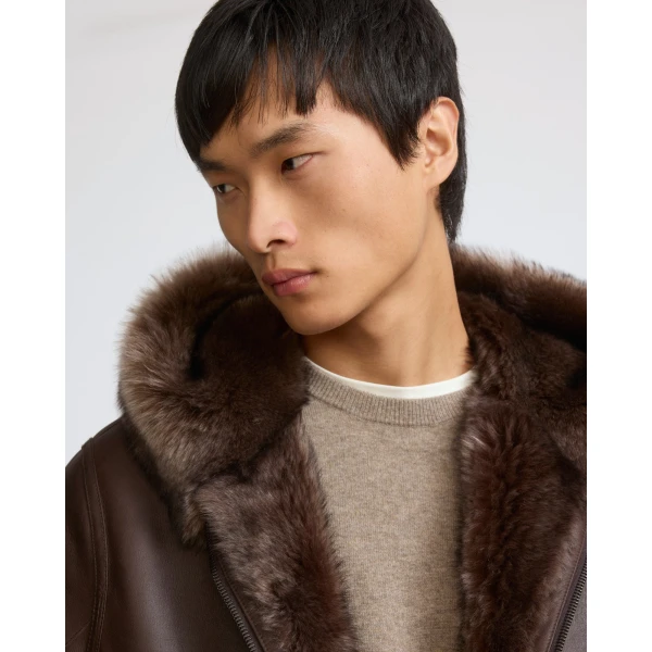 Yves Salomon Reversible Toscana Lambskin Shearling Hoodie in Brown | Men's Jackets | Coveti