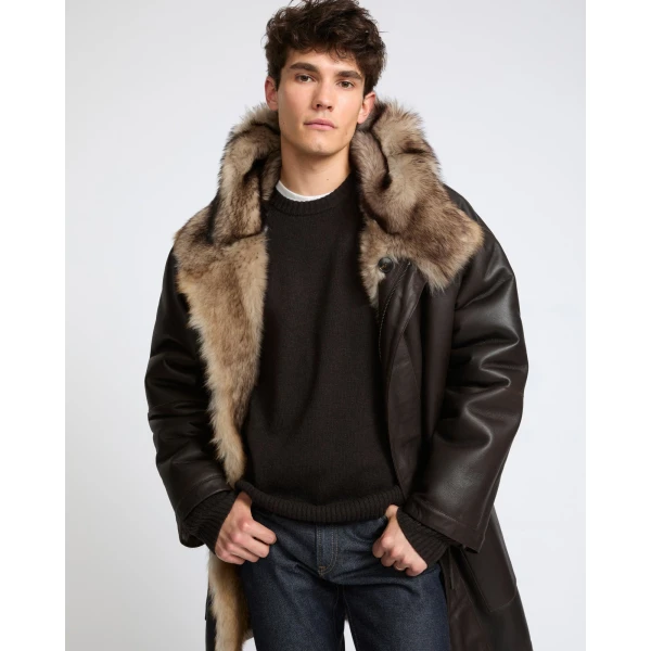 Yves Salomon Reversible Toscana Shearling Fur-Effect Parka in Brown | Men's Coats | Coveti
