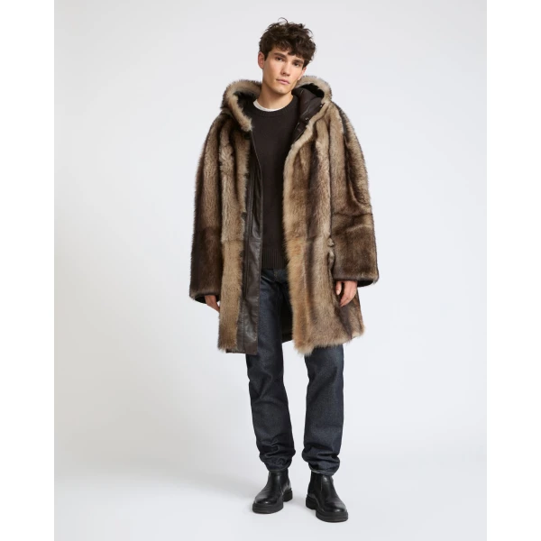 Yves Salomon Reversible Toscana Shearling Fur-Effect Parka in Brown | Men's Coats | Coveti