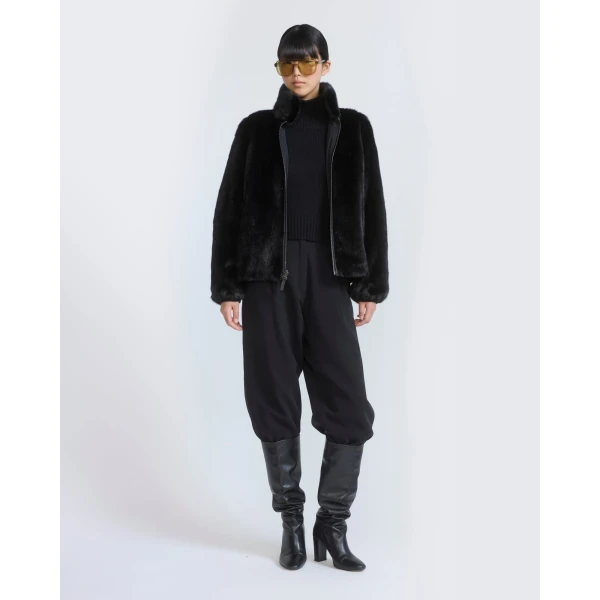 Yves Salomon Reversible Water-Repellent Bomber with Mink Fur in Black | Jackets | Coveti